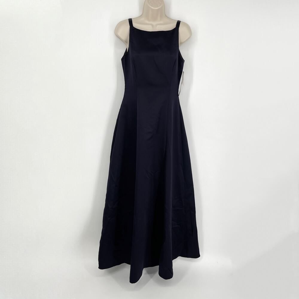 Betsy & Adam by Jaslene NEW High Neck Maxi Dress Gown Sz 6 Ink Flare Skirt Lined